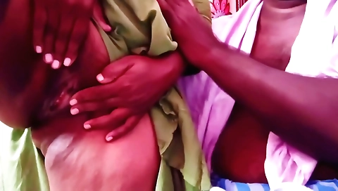 Busty auntie gets nailed by neighbor's lover in homemade porn video