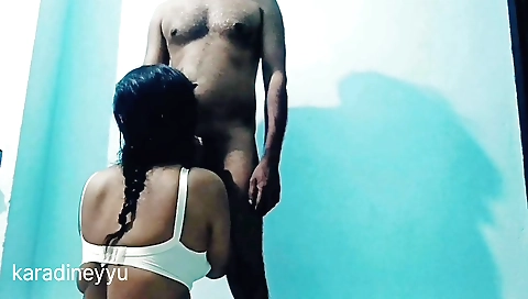 Indian brunette sucking and riding a dick on webcam