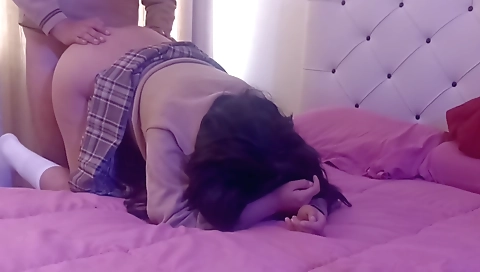 Hot brunette girl is getting her homework done while she is creampied