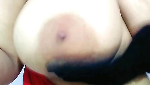 Big fat booty naked solo girl in red bra and stockings