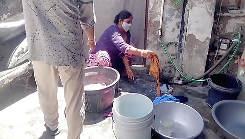 Brunette mature in pink bikini fucks in the bathroom