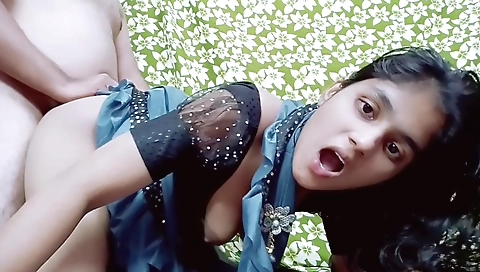 Sexy indian brunette girl with small tits goes to kitchen