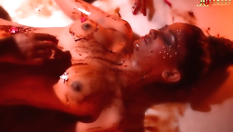 A petite brunette with big tits is getting a dick inside her