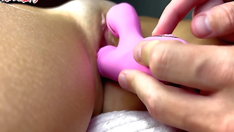 Milf with big boobs fucks her stepbrother with a toy