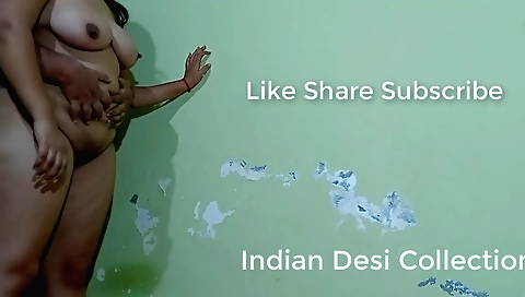 Indian brunette gives a handjob and gets fucked in standing