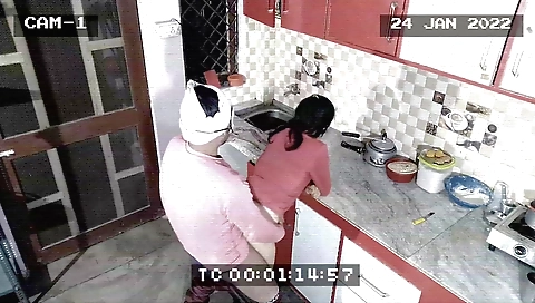 Indian brunette caught in kitchen and fucked in her mouth