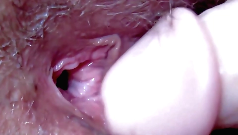 A hairy brunette gets fucked in close up solo video