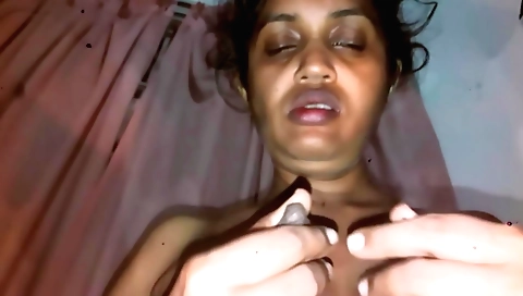 Indian with small boobs suck a large dick on camera