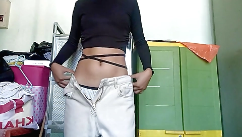 Amateur brunette solo female strips and shows off body