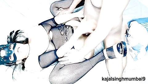 Sexy brunette in stockings rides her partner in hotel room