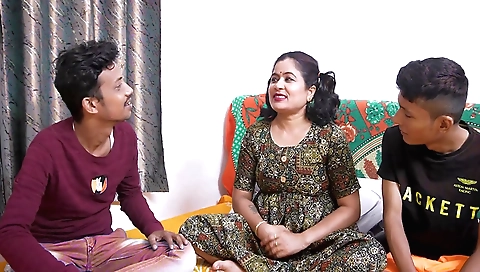 Horny teen milf plays with her stepbrothers in a threesome