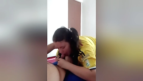 Horny brunette teen is getting her mouth filled with cum