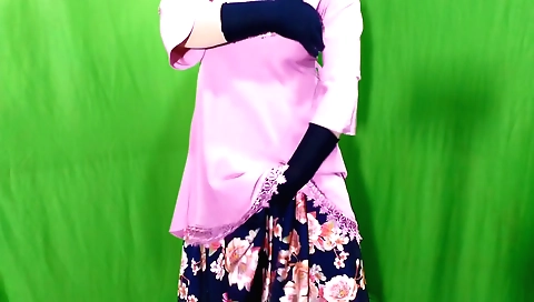 Indian blonde naked on the sofa with a pink top and white dress