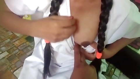 Schoolgirl with nice boobs likes to get fucked by a stud