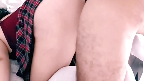 Big ass brunette and her stepbrother in a webcam scene