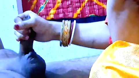 Indian girl sucks her partner's penis and rubs her pussy