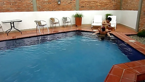 Indian milf fucks with her sexy friend in the pool