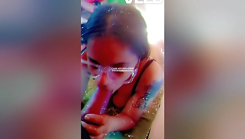 Busty indian woman with tattooed pussy giving a blow job