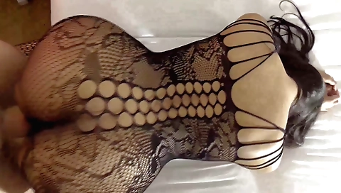 Busty brunette hairy girl fucks in a funny position