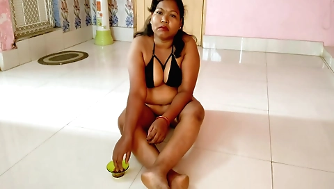 Sexy housewife showing off her body in the bedroom