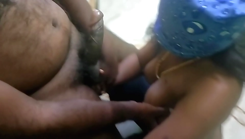 Sexy amateur brunette with big hairy bush sucking a dick