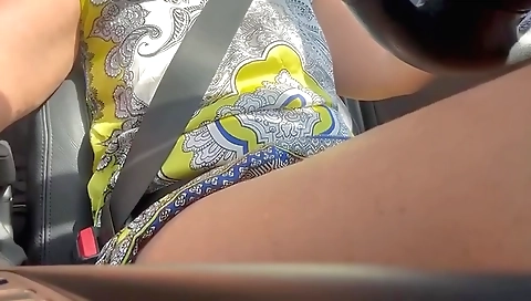 Wife masturbates naked in the street in the public car