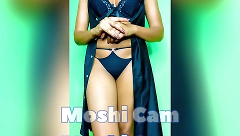 Indian woman wearing a pink bikini solo masturbation