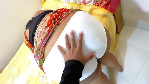 Indian babe with a great pussy is filmed by her stepson-in-law