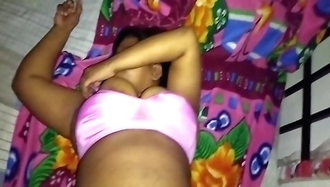 Brunette girl in red dress shows her boobs and pussy